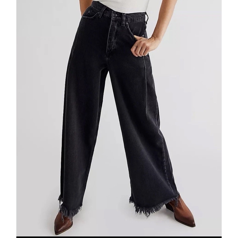 We the Free Jeans Womens 28 Old West Slouchy Black Boho Festival Hippie Raw Hem
